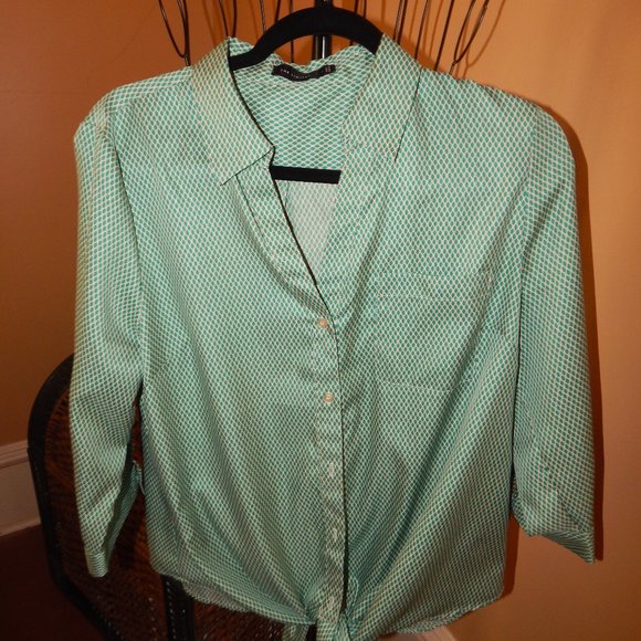 Ladies The Limited Button Front Blouse Top Shirt Size L Green/Cream Design - Picture 3 of 8